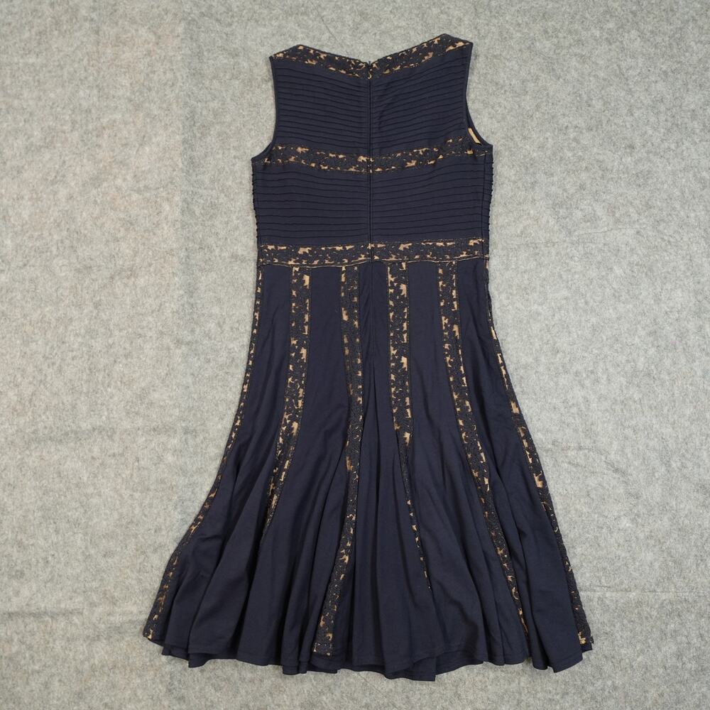 Tadashi Shoji Dress Womens Medium Lace Inset Jersey Fit Flare Cocktail Navy Nude - Picture 7 of 10